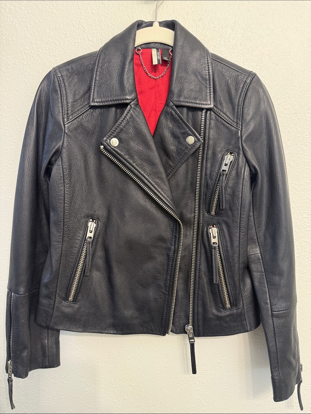 Topshop Leather Moto Jacket in Black Size 2